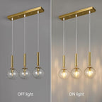 Mid Century Globe Pendant Light with Clear Glass for Kitchen Island Modern Gold Finish Hanging Light Fixture Retro Round Pendant Lighting for Living Room Bedroom Entryway(3-Light)