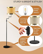 Lightdot 70IN Black Floor Lamp Dimmable Linen Shade LED Floor Lamps with 3000K for Wedding/Party,350 Degree Swing Arms, Modern Tall Lamp for for Reading, Sewing, and Craft (Bulbs Included)