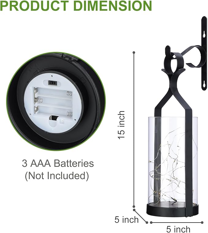 Metal Wall Sconce 35 Led Lantern Set of 2 - Black Wall Mounted Hanging Holder with Glass & Candles Vintage Wall Decor for Porch, Living Room, Dining Room, Bedroom Indoor Decor