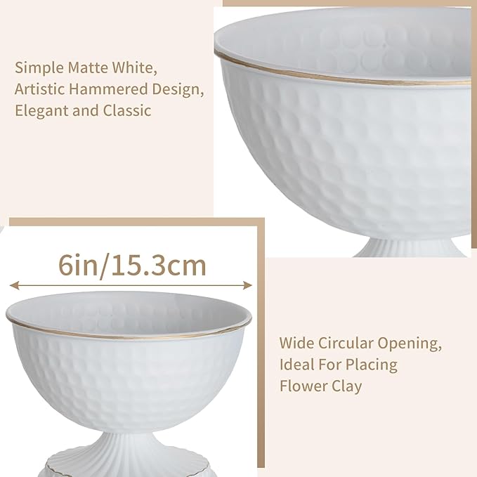 Sziqiqi White Urn Vase for Flowers - Wedding Table Decoration Centrepieces Set of 2 Vintage Metal Vases for Artificial Flowers Small Hammered Vase for Birthday Party Christmas Anniversary