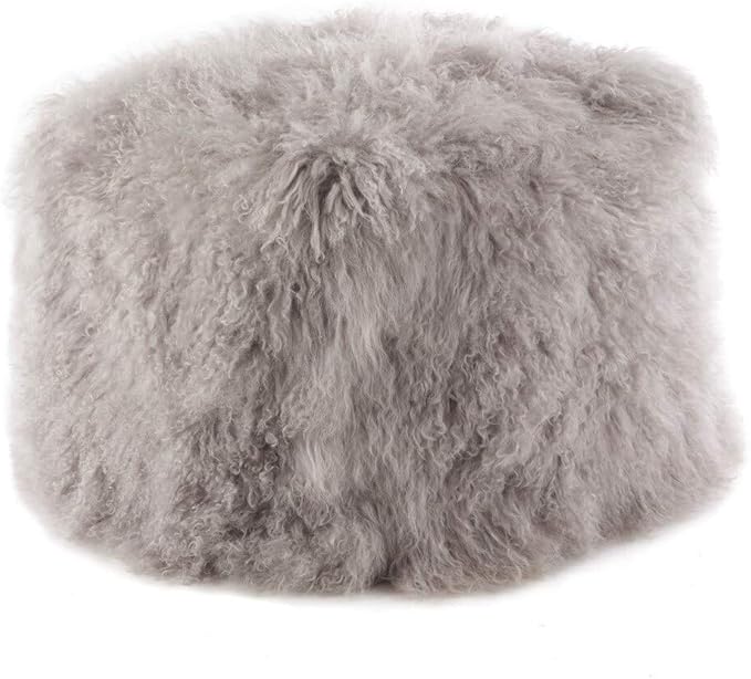 SARO LIFESTYLE Mongolian Lamb Fur Wool Pouf