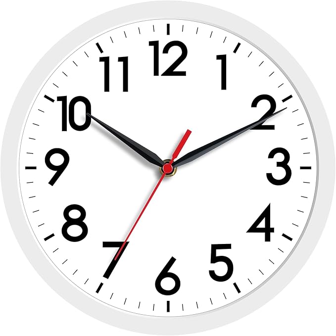 AKCISOT Wall Clock, Modern Small Wall Clocks Battery Operated 8 Inch, Silent Non-Ticking Analog Classic for Office, Home, Bathroom, Kitchen, Bedroom, School(White)