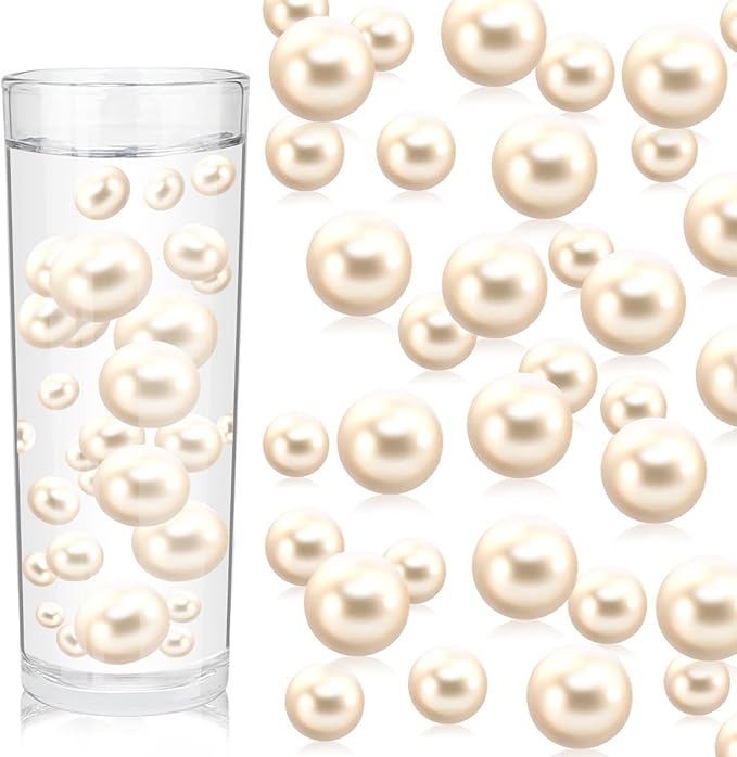 200PCS Milk White Faux Pearls Beads for Centerpiece Vases, Vase Filler Faux Pearls, No Holes Filler Beads for Party Anniversary Birthday Wedding Table Decor, 10/14/20/30mm