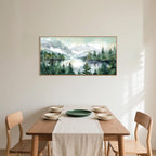 Celestdeco Watercolor Mountain Framed Canvas Wall Art Set, Boho Forest Wall Decor, Nature Green Pines Wall Painting, Forest Wilderness Artwork for Living Room, Bedroom, Dining Room, Office - 20"x40"x1