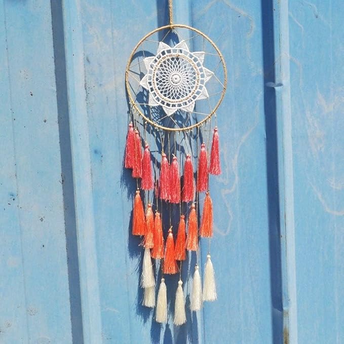 Artilady Macrame Dream Catchers for Bedroom - Tassel Wall Hanging Handmade Dreamcatchers Home Decor with Tassel Feather Ornament Craft Blessing Gift (Pink)