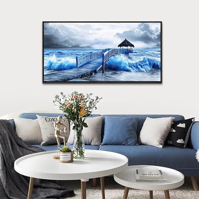 ZUITINGHUA Large Black Framed Wall Decor For Living Room Canvas Wall Art For Office Modern Wall Decorations For Bedroom Ocean Landscape Painting Black And White Pictures Artwork Home Decor 24x48 In