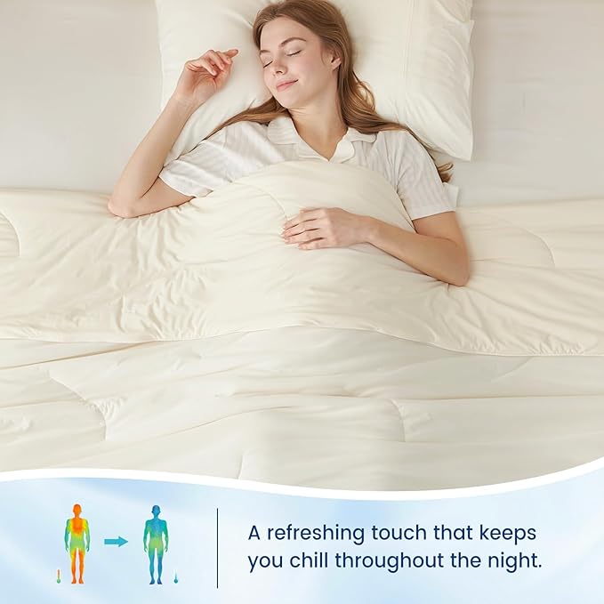 Cozy Bliss Cooling Comforter Twin Size Dual-Sided, Ultra-Soft Cooling Blankets for Hot Sleepers and Night Sweats, Breathable Lightweight Silky Smooth, Snow Ivory