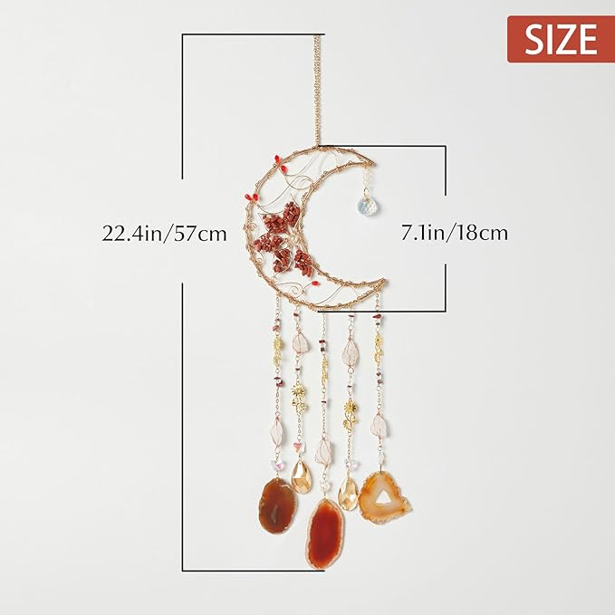 Twined Waterlily Moon Gemstone Agates Dream Catcher 7 Chakras Tree of Life Dream Catcher with Healing Crystal Handmade Dreamcatcher Wall Decor for Adults Boys Girls,Bedroom,Wedding,Garden,Bless Gift