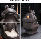 ChangWanna Frog Incense Holder Burner - Ceramic Cone Backflow Incense Burner Smoke Fountain, Back Flowing Incense Diffuser with 45 Sticks & 15 Cones, Frog Ornament for Aromatherapy/Yoga/Home Decor