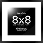 Homeforia 8x8 Black Picture Frame, High End Metal 8 x 8 Square Photo Frames with Mat 6 by 6, 8x8 Poster Frame Matted to 6x6 inch Print, 8by8 Wall or Tabletop Frames, Tempered Glass, Wall Kit, Set of 1