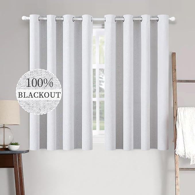 MIULEE Linen Texture Curtains for Bedroom Solid 100% Blackout Thermal Insulated Grayish White Curtains Grommet Room Darkening Curtains/Drapes for Living Room Nursery 52x63 Inch (2 Panels)