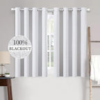 MIULEE Linen Texture Curtains for Bedroom Solid 100% Blackout Thermal Insulated Grayish White Curtains Grommet Room Darkening Curtains/Drapes for Living Room Nursery 52x63 Inch (2 Panels)