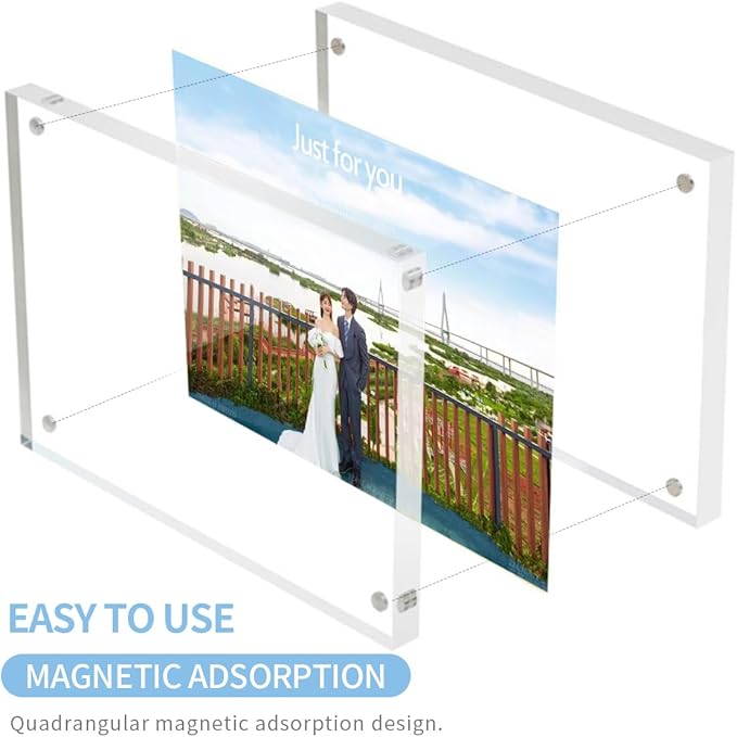 Acrylic 4x6 Picture Frames 3 Pack, Clear Photo Display Magnetic Photo Picture Frames 6 x 4 for Family. Pets, Friends Warming Pictures, Picture Frames for Office, Home, School, 10 + 10MM Thickness