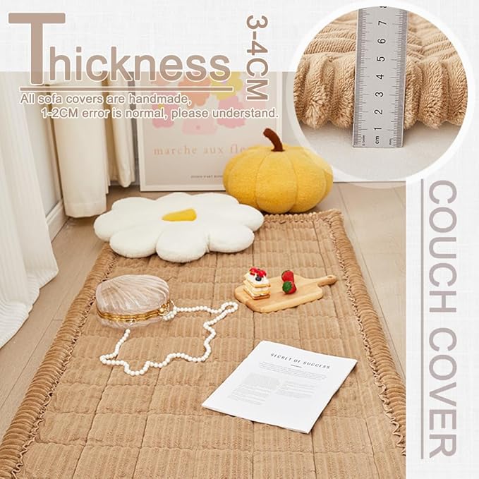 Couch Cover for Dogs Washable, Fuzzy Pet Couch Covers for 3 Cushion Sofa Pet Friendly, Non Slip Sofa Cover (Light Brown, 27.6" x 82.7"/70 x 210cm)