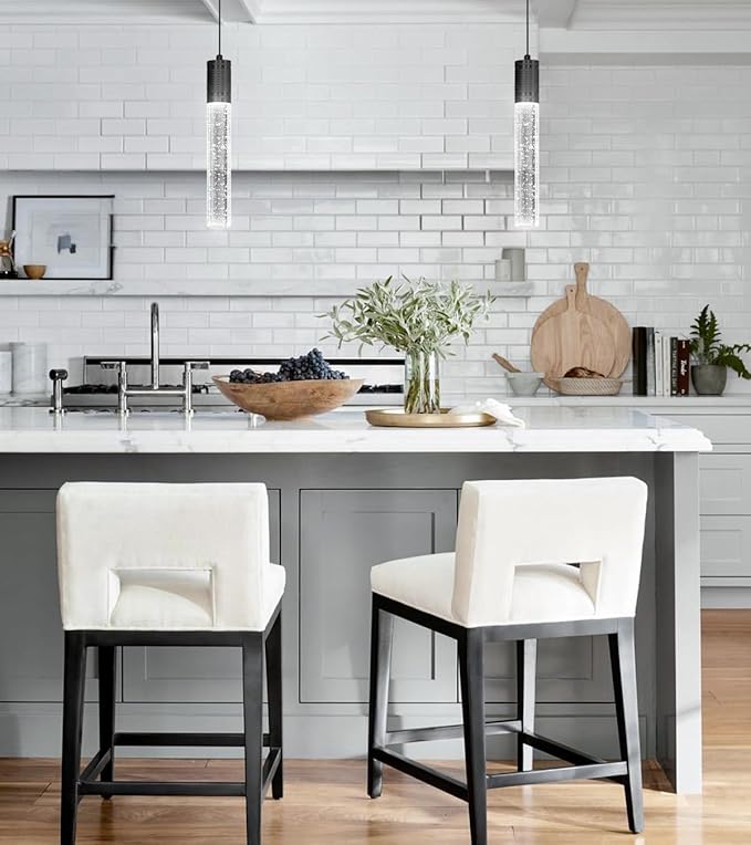 Set of 2 Pendant Lights for Kitchen Island, White Light, Black Crystal Linear Pendant Lighting, Bar Corner LED Light Fixture