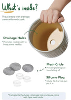 LE TAUCI Fluted Ceramic Planters Set of 3 – 8.3/7 / 5.7 in Star White Reactive Cylinder Indoor Plant Pots with Drainage Plug & Mesh, Glossy Stoneware Flower Pots for Succulents Herbs