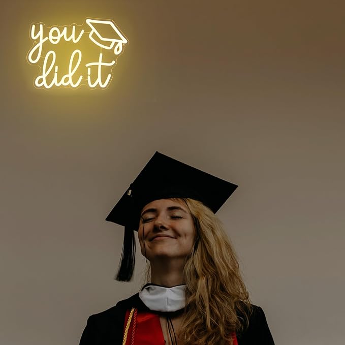 Congrats Grad Neon Sign You Did It LED Neon Light Sign Warm White Congrats Light up Sign Background Neon Signs for Wall Decor Celebrate Neon Lights for Class of 2025 Graduation Party Decor