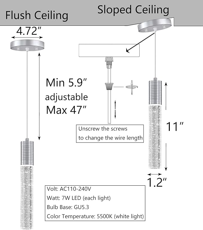 4 Pcaks Pendant Lights for Kitchen Island, White Light, Silver Chrome Crystal Linear Pendant Lighting, Bar Corner LED Light Fixture