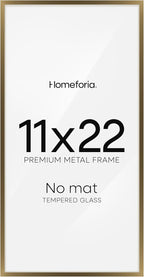 Homeforia 11x22 Bronze Newspaper Frame, High End Metal 11 x 22 Picture Frame without Mat, 22x11 Thin Bronze Poster Frames for Wall, 11by22 inch Display Photo Frames, Tempered Glass, Wall Kit, Set of 1