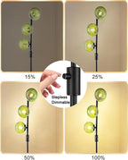 Lightdot Dimmable Floor Lamp for Living Room with 3 Green Glass Globe Shade, Black Pole Standing Lamps with 3000K G9 Bulbs, Mid Century Modern Floor Lamp for Living Room Bedroom Home Office