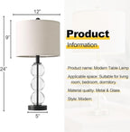 Oneach 24" Glass Table Lamps Set of 2, Black Modern Table Lamps with USB Ports for Living Room, Linen Shade Bedside Lamps for Bedroom, Nightstand, Side Table (Bulbs not Included)