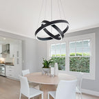 MADEM Room Decor Modern LED Pendant Light 2-Ring Circular Contemporary Chandelier Flush Mount Pendant Lighting for Living Dining Room Bedroom, 6000K Cool White, 36W, Black