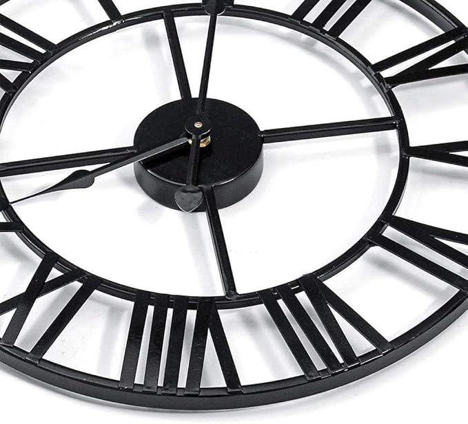Antique Tower 24 inch Large Roman Numeral Wall Clock, Indoor Outdoor Patio Waterproof Oversized Decorative Contemporary Clock, Antique Black Metal Wall Clock Battery Operated Retro Art Hanging Clock,2