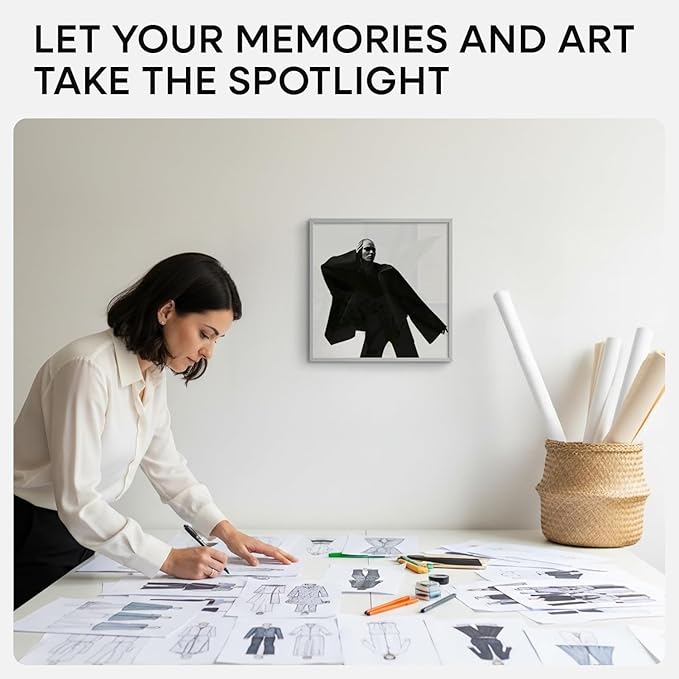 Homeforia Silver 14x14 Picture Frame, High End Metal 14 x 14 Square Frame with Mat 12 x 12 Photo, 14x14 Poster Frames Matted to 12x12 Print, 14 by 14 Hanging Frames, Tempered Glass, Wall Kit, Set of 1