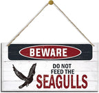 Warning Sign, Do Not Feed The Seagulls Seaside Beach Cafe Bar Metal Wall Warning Wood Plaque Sign, Funny Door Signs, Decorative Wood Hanging Suspension Plaque, Farmhouse Wooden Wall Decor