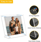 6 Pack Acrylic Picture Frame 4x4 inch, Magnetic Photo Frames, Clear Slanted Back Acrylic Frameless Transparent Frame for Desktop Display, Standing Photo Display Holder Gift for Home, Office