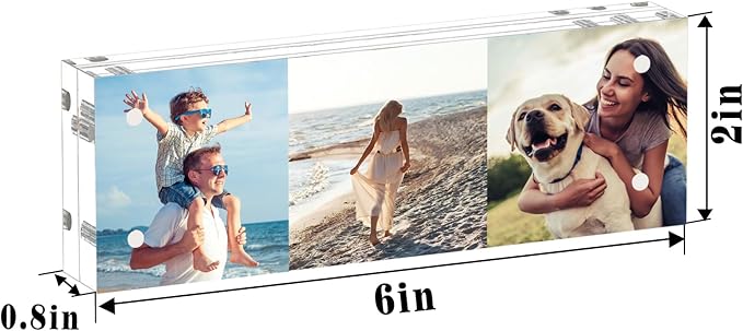 HELPLEX 3 Pack 2x6 Acrylic Picture Frames, 20mm Thicker Frameless Clear Double Sided Magnetic Frame, Free Standing Desktop Display Stand