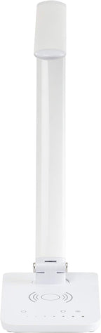 Safco LED Desk Lamp with Built-in Wireless Charging Pad, USB Port, Dimmable, Pivoting Neck, White 1009WH 16"x5"x16.75"