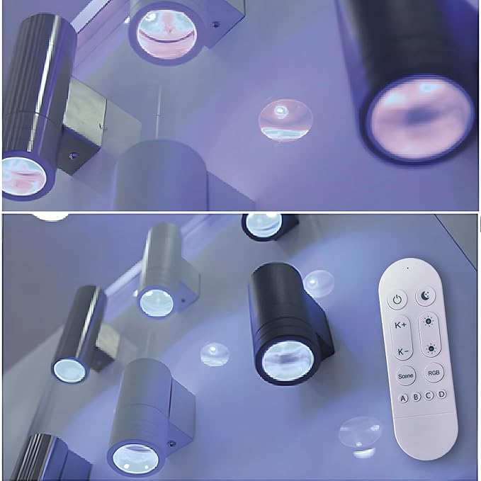 Bling RF Remote Control RGB Colour Changing Lighting LED Double Up and Down Outdoor Wall Light,White Temperature 2700k- 6500k RGB+CCT Exterior Wall Lighting (4 Pack)