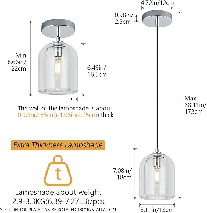 Modern Chrome Pendant Lights Kitchen Island Ceiling Chandelier Indoor Crystal Hanging Light Fixtures for Dining Room Kitchen Living Room Bedroom（2Pack）