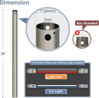 36" Ceiling Fan Downrod, 【1 Outside Diameter】 Brushed Nickel Extended Downrod, including 4 Wire Connectors and 5 Extension Wires (No Threads)