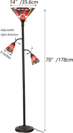Bieye L10835 Mission Tiffany Style Stained Glass Floor Lamp for Reading Working Decorating, 3-Lights, 70 inches Tall