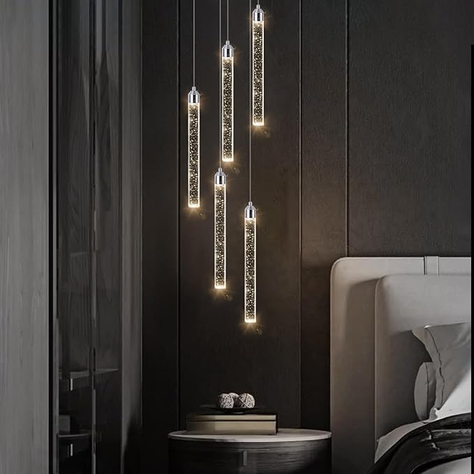 5 Light Mini Chandelier LED Pendant Lighting for Kitchen Island Modern Bubble Crystal Pendant Light Adjustable Pendant Light Fixture Chrome Ceiling Handing Lights for Dinning Room Bedroom 2700K 6000K