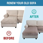 H.VERSAILTEX Velvet Stretch Sectional Sofa Covers - 3 Pieces, L-Shaped Chaise, Taupe Striped