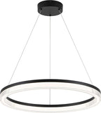 Modern Black Led Pendant Light,36W Dimmable LED Chandelier Lighting Fixture, 1 Ring Circular Hanging Led Pendant Lighting for Living Room Dining Room Kitchen Island Foyer Office