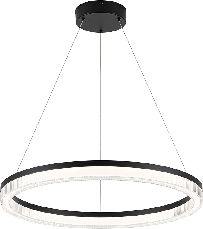 Modern Black Led Pendant Light,36W Dimmable LED Chandelier Lighting Fixture, 1 Ring Circular Hanging Led Pendant Lighting for Living Room Dining Room Kitchen Island Foyer Office