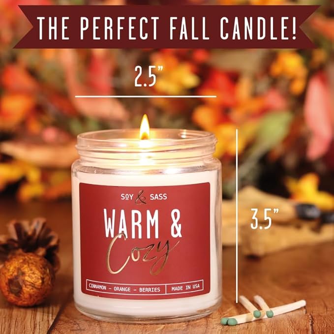 Christmas Candles, Fall Candles, Warm and Cozy' Soy Candle I Berries, Apple & Cinnamon I Infused w/Essential Oils I Warm n Cozy Home Decor I Winter and Holiday Candle I 50Hr Burn I USA Made