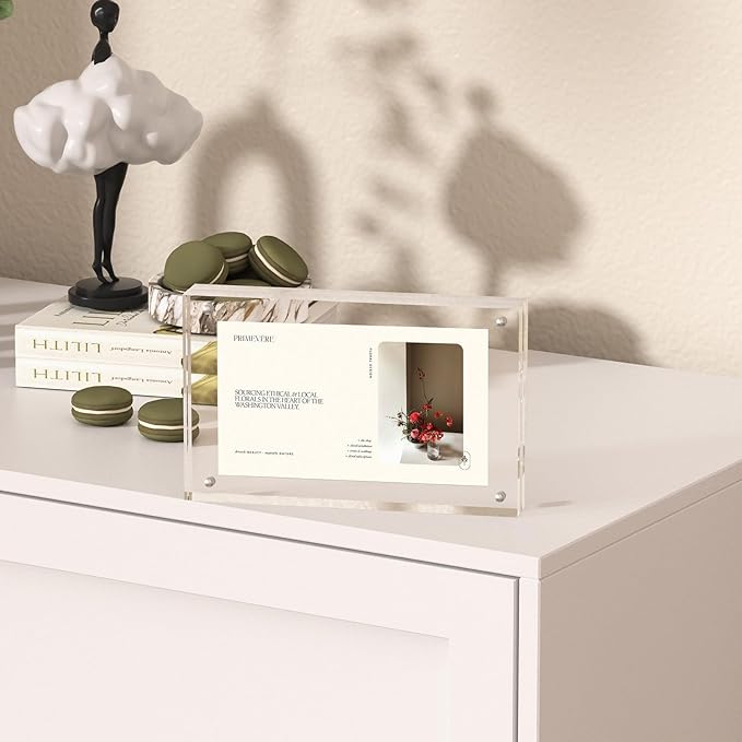 8x10 Inch Acrylic Picture Frmae,10x8 Magnetic Picture Frame,8 by 10 Glass Picture Frame for Desktop,12+12MM Double Side Display Photo Frame with Gift Box