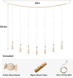 Hanging Photo Display Wall Decor, Macrame Wall Hanging Boho Room Bedroom Decor, Boho Wooden Beads Garland Collage Picture Card Frame Holder with 40 Clips for Bedroom Living Room Dorm, Tapestry