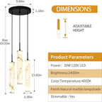 LMQNINE Natural Alabaster Pendant Lights for Kitchen Island White Marble Long Tube Chandelier Modern Black Ceiling Light Fixtures for Bedroom Dining Room Table Living Room Hallway(Y-3Light-Crackle)