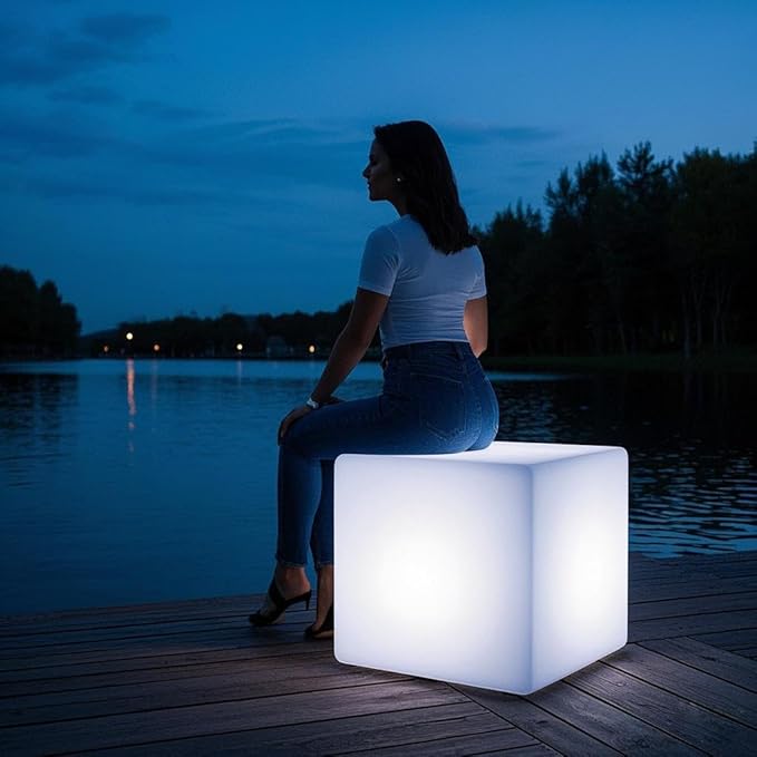 Mr.Go 20-inch LED Lighted Cube Table, Large LED Cube Chair Light, 16 RGB Colors Glowing Cube Seat w/Remote - Rechargeable - Waterproof - Home Outdoor Patio Pool Bar Stage Party Lighting Decoration