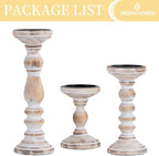 Candle Holder for Pillar Candles: Romadedi Set of 3 Decorative Wood Candlestick Holders, Rustic Wooden Candle Stand for Fireplace Mantle End Table Shelf in Farmhouse Style, Whitewashed 6”, 8.3”, 12”