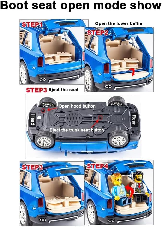 EROCK Exquisite Car Model 1/24 Rolls-Royce CULLINAN Model Car Toy, Zinc Alloy Pull Back Car Toy with Sound and Light for Kids Boy Girl Birthday Gift Children's Day Gift (Blue-CULLINAN)