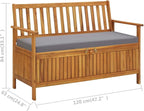 vidaXL Patio Storage Bench 47.2", Solid Acacia Wood, Dark Gray Cushion, Ample Storage Compartment, Rustic Style, Home and Garden Furniture