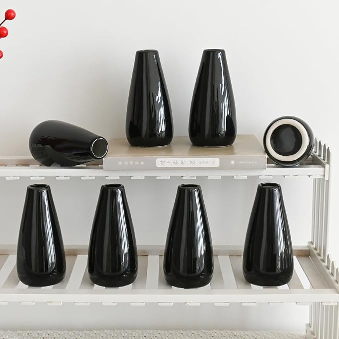 Modern Black Ceramic Vase Set of 16 for Living Room Bedroom 5.1'' Minimalist Fresh Flower Vases for Home Decor Office Fireplace Centerpieces Nordic Style Gift for Fake Plant 16 Pack