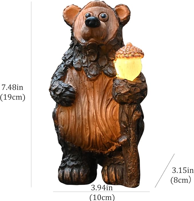 Bear Garden Figurines Outdoor Decor Solar Statue with LED Lights for Patio Lawn Yard Art Decoration Housewarming Garden Gift